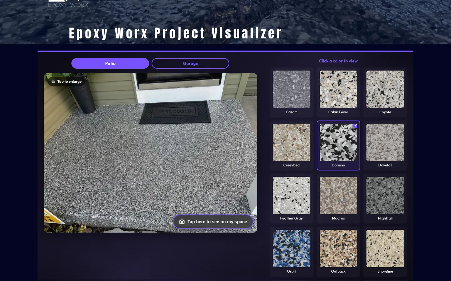 The floor visualizer on the Epoxy Worx website