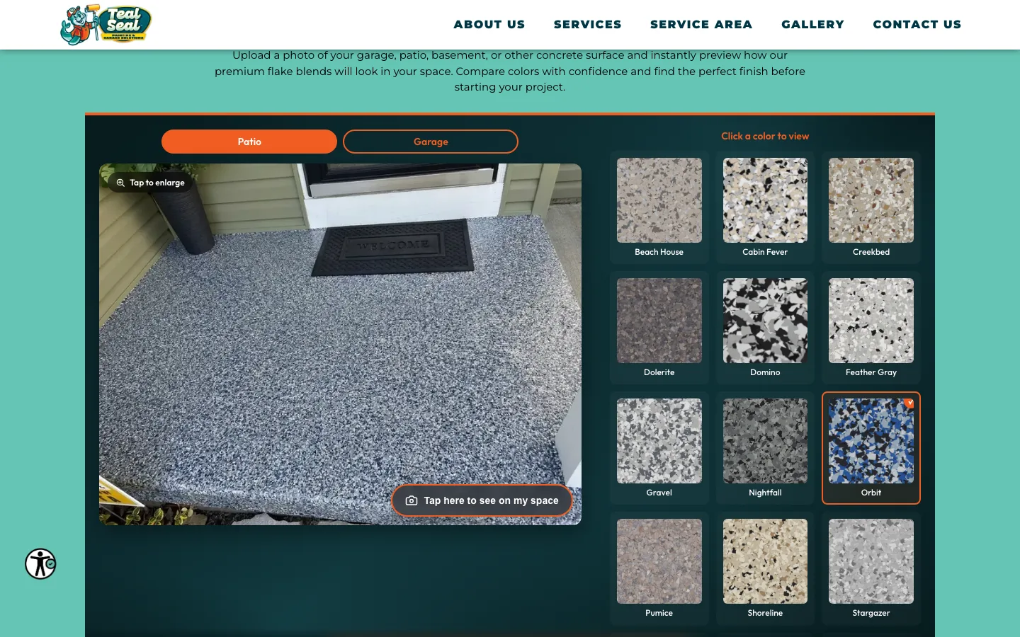 The floor visualizer on the Teal Seal website