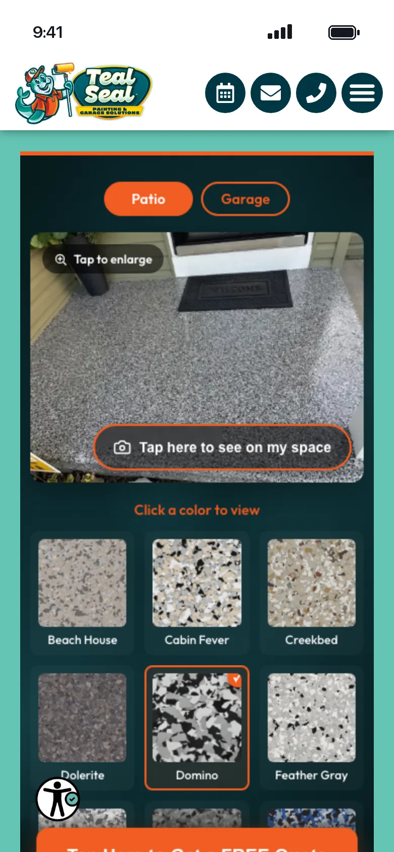 The floor visualizer on the Teal Seal website, on a phone